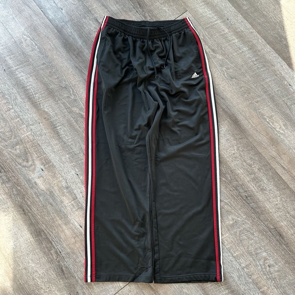 Vintage Y2K Adidas Sweatpants Mens 2XL Baggy Wide Leg Black White Polyester Red